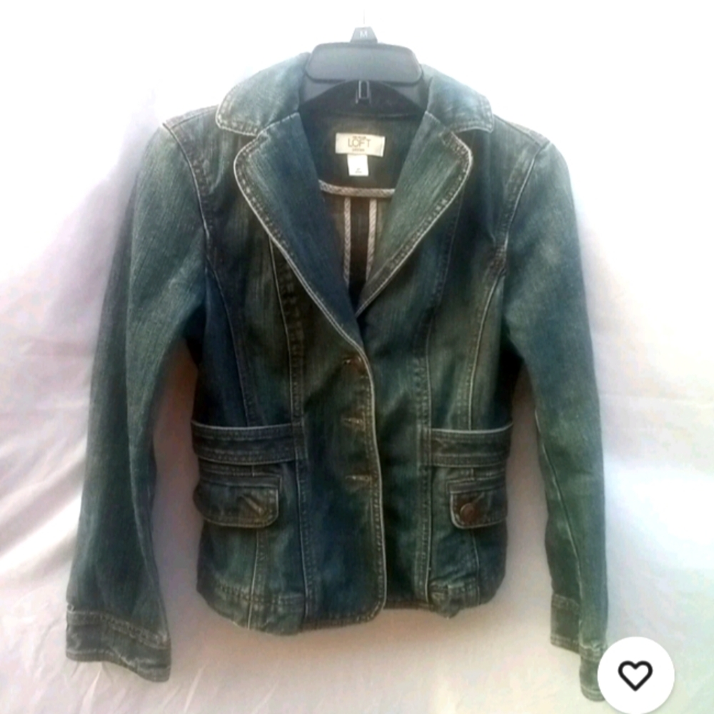 Vintage Ann Taylor Loft Fitted Dark Wash Denim Jacket 2P Tailored Notch Lapel